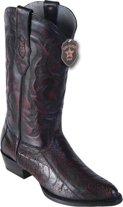 Pre-owned Los Altos Boots Los Altos Men R-toe Cherry Ostrich Leg Western Cowboy Boot 600518 D
