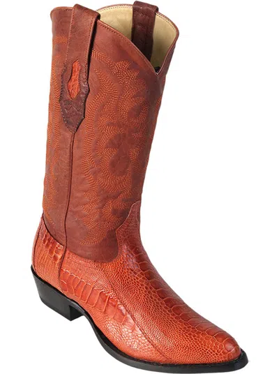 Pre-owned Los Altos Boots Los Altos Men R-toe Cognac Genuine Ostrich Leg Western Cowboy Boot D In Brown