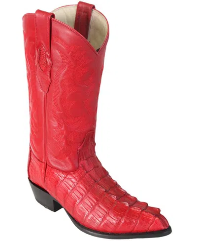 Pre-owned Los Altos Boots Los Altos Men Red Genuine Crocodile Caiman Tail Western Cowboy J-toe Boot (d)