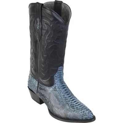Pre-owned Los Altos Boots Los Altos Men Rustic Blue Genuine Python Snake Cowboy J-toe Boot 995782 (d)