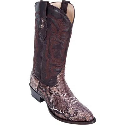 Pre-owned Los Altos Boots Los Altos Men Rustic Brown Genuine Python Snake Cowboy Round Toe Boot 655785 (d)