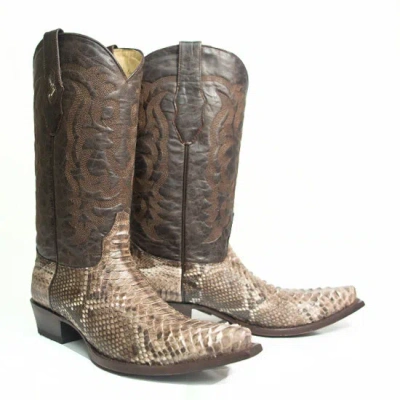 Pre-owned Los Altos Boots Los Altos Men Rustic Brown Genuine Python Snake Cowboy Snip-toe Boot 945785 (d)