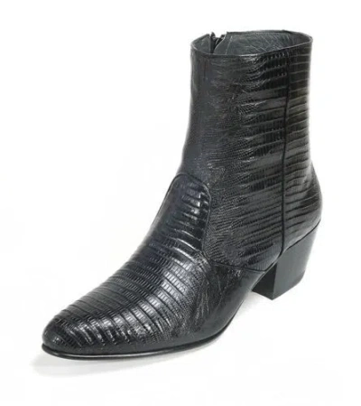 Pre-owned Los Altos Boots Los Altos Men Teju Lizard Ankle Boot Medium Round Toe Side Zipper D Width In Black