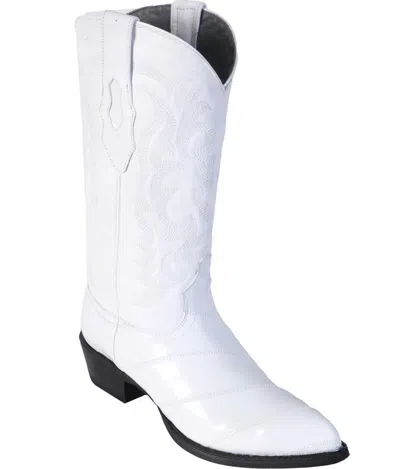 Pre-owned Los Altos Boots Los Altos Men White Genuine Eel Western Cowboy Boot J-toe (ee) 990828