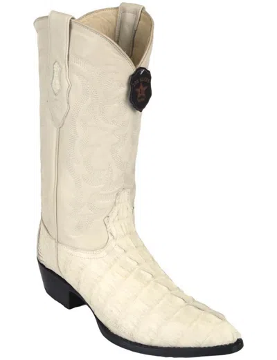 Pre-owned Los Altos Boots Los Altos Men Winter White Genuine Crocodile Caiman Tail Cowboy J-toe Boot Ee+