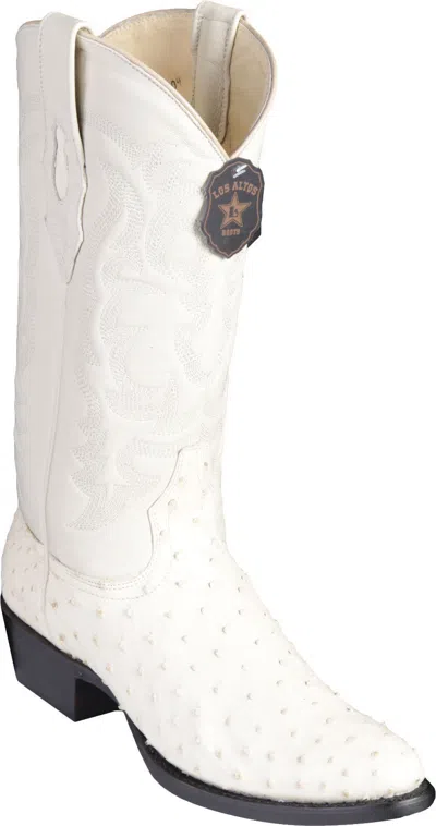 Pre-owned Los Altos Boots Los Altos Men Winter White Genuine Quill Ostrich Round Toe Western Cowboy Boot D