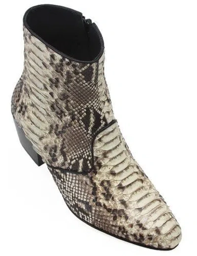 Pre-owned Los Altos Boots Los Altos Natural Genuine Python Ankle Boot Medium Round Toe Side Zipper Ee+ In Beige