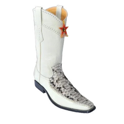 Pre-owned Los Altos Boots Los Altos Natural Genuine Python Snake Versage Square Toe Western Boot Ee In Beige