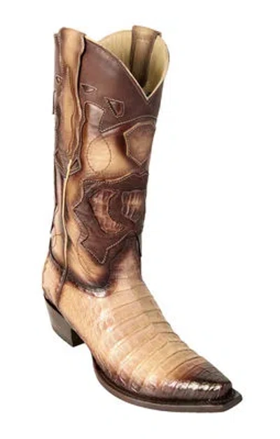 Pre-owned Los Altos Boots Los Altos Oryx Caiman Crocodile Belly Snip Toe Western Cowboy Boot D Width In Beige