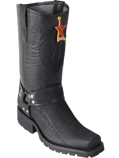 Pre-owned Los Altos Boots Los Altos Ostrich Leg Black Motorcycle Biker Western Cowboy Work Boot D