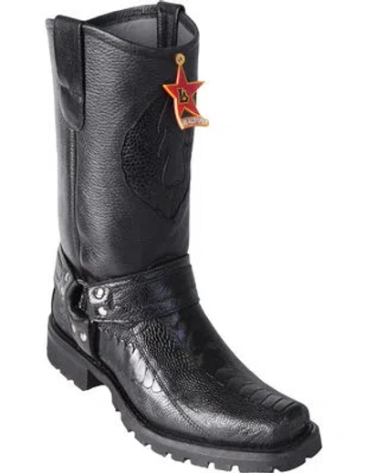 Pre-owned Los Altos Boots Los Altos Ostrich Leg Black Motorcycle Biker Western Cowboy Work Boot Ee+