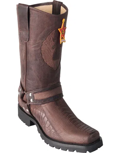 Pre-owned Los Altos Boots Los Altos Ostrich Leg Brown Motorcycle Biker Western Cowboy Work Boot D
