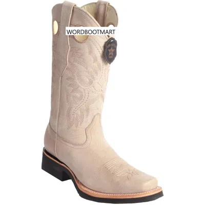 Pre-owned Los Altos Boots Los Altos Pomex Square Toe Western Rodeo Cowboy Boots Genuine Leather D Width In Beige