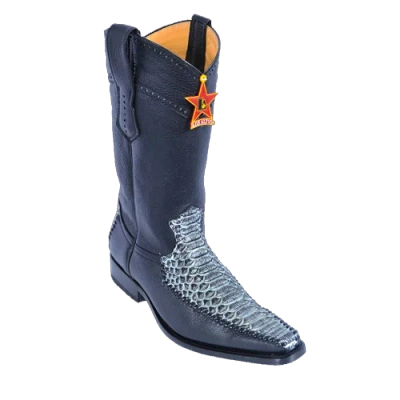 Pre-owned Los Altos Boots Los Altos Rustic Black Genuine Python Snake Versage Square Toe Western Boot Ee