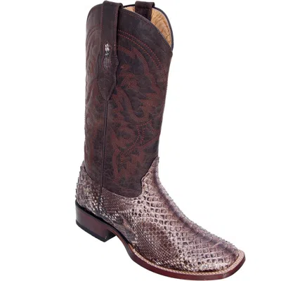 Pre-owned Los Altos Boots Los Altos Rustic Brown Genuine Python Snake Western Cowboy Boot Square Toe D