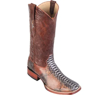 Pre-owned Los Altos Boots Los Altos Rustic Cognac Genuine Python Snake Western Cowboy Boot Square Toe Ee