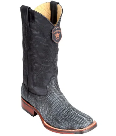 Pre-owned Los Altos Boots Los Altos Sand Black Teju Lizard Square Toe Tpu Rubber Sole Western Boot D Width
