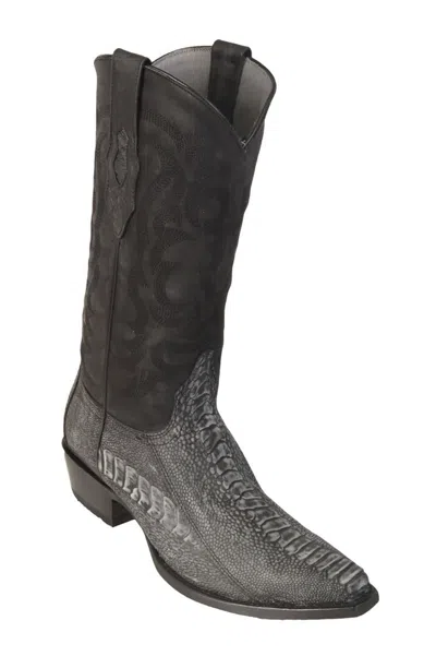 Pre-owned Los Altos Boots Los Altos Sanded Black Genuine Snip Toe Ostrich Leg Western Cowboy Boot (ee+) In Gray
