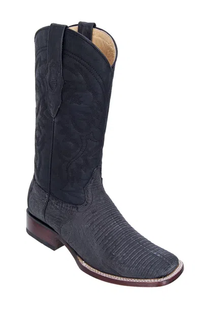 Pre-owned Los Altos Boots Los Altos Sanded Black Genuine Teju Lizard Western Boots Square Toe Ee