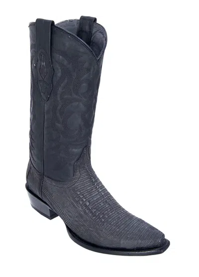 Pre-owned Los Altos Boots Los Altos Sanded Black Snip Toe Genuine Lizard Teju Western Cowboy Boot Ee