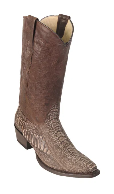 Pre-owned Los Altos Boots Los Altos Sanded Brown Genuine Snip Toe Ostrich Leg Western Cowboy Boot (ee+)