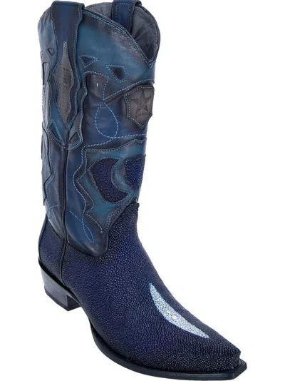 Pre-owned Los Altos Boots Los Altos Snip Toe Navy Genuine Stingray Single Stone Western Cowboy Boot (ee) In Gray