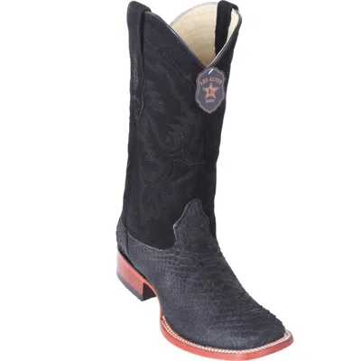 Pre-owned Los Altos Boots Los Altos Suede Black Genuine Python Snake Western Cowboy Boot Square Toe D