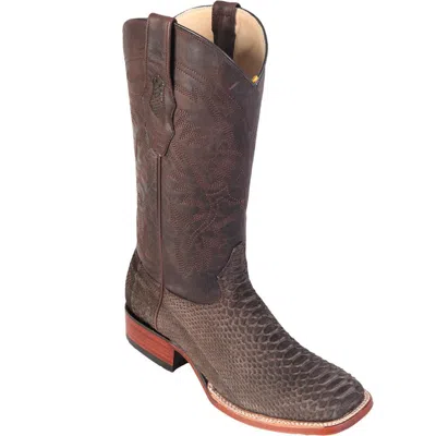 Pre-owned Los Altos Boots Los Altos Suede Brown Genuine Python Snake Western Cowboy Boot Square Toe Ee