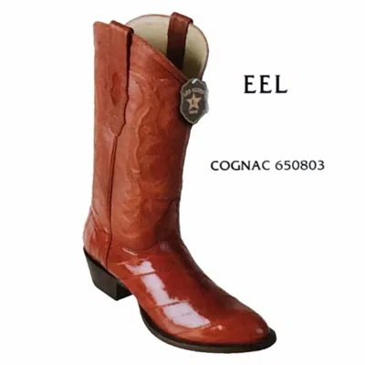 Pre-owned Los Altos Boots Los Altos, Western Men's Boots, Eel, H-65 Round Toe, Cowboy Boots, See Note In Cognac 650803