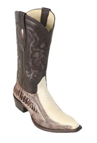 Pre-owned Los Altos Boots Los Altos Winter White Genuine Snip Toe Ostrich Leg Western Cowboy Boot (ee)