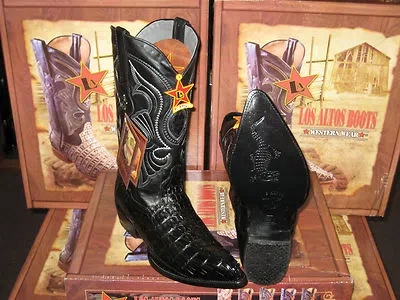 Pre-owned Los Altos Boots Los Altos Women Black Genuine Crocodile Tail Western Cowboy Boot (m) L091051
