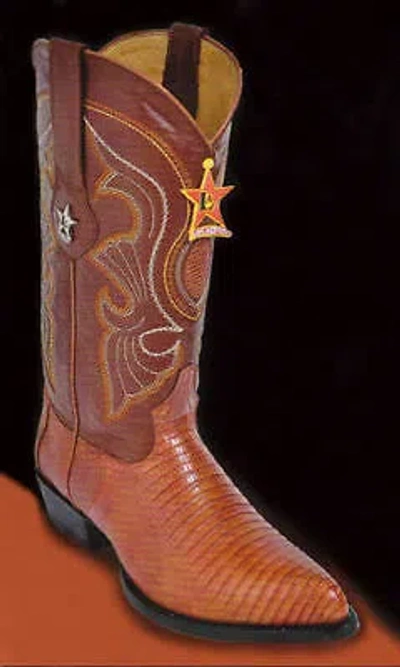 Pre-owned Los Altos Boots Western Boots, Los Altos Lizard Teju Cowboy Boots J-toe, See Note In Cognac 990703