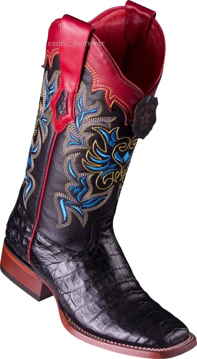 Pre-owned Los Altos Boots Women Los Altos Black Caiman Crocodile Belly Ranch-square-toe Western Boot