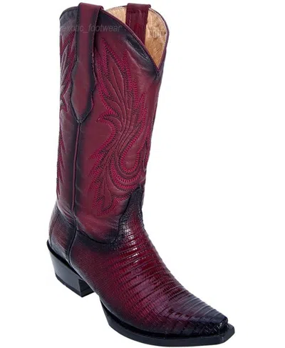 Pre-owned Los Altos Boots Women Los Altos Burgundy Genuine Teju Lizard Snip Toe Western Cowboy Boot 340743 In Red