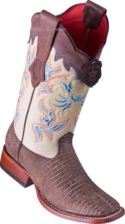 Pre-owned Los Altos Boots Women Los Altos Sanded Brown Lizard Ranch-square-toe Western Boot