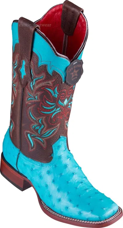 Pre-owned Los Altos Boots Women Los Altos Turqoise Full Quill Ostrich Ranch-square-toe Western Boot