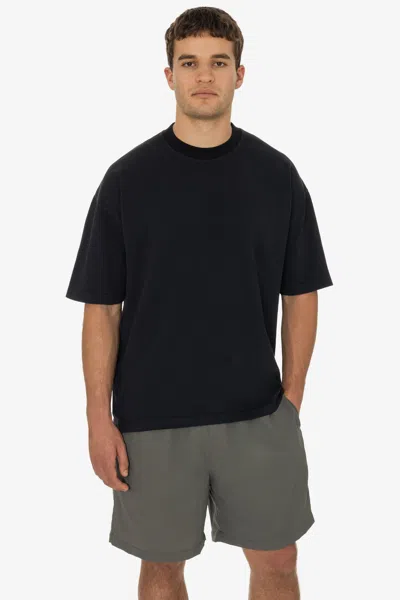 Los Angeles Apparel 1801gdrin - 6.5oz Garment Dye Crew Neck Ringer T-shirt In Black