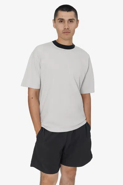 Los Angeles Apparel 1801gdrin - 6.5oz Garment Dye Crew Neck Ringer T-shirt In Gray