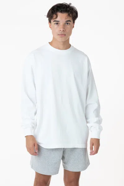 Los Angeles Apparel 1807gd Mix - 6.5oz Long Sleeve Garment Dye Crew Neck T-shirt In White
