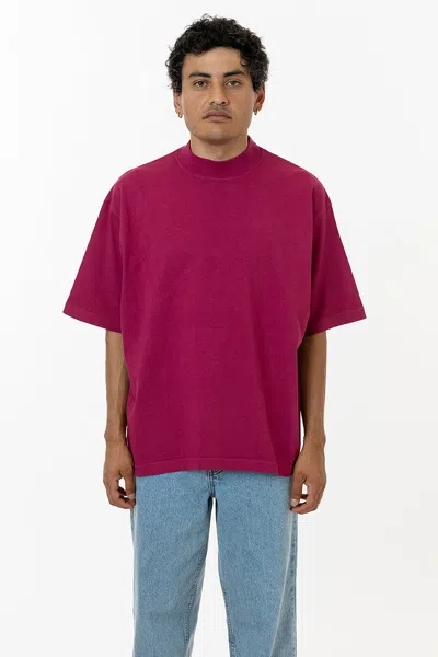 Los Angeles Apparel 1825gd Unisex - Oversized Short Sleeve High Mockneck T-shirt In Pink