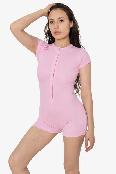 Los Angeles Apparel 43360 - Baby Rib Button Front Romper In Baby Pink