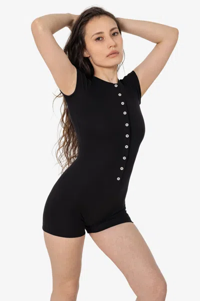 Los Angeles Apparel 43360 - Baby Rib Button Front Romper In Black