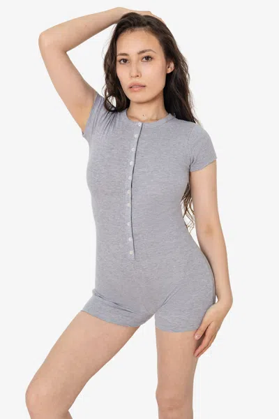 Los Angeles Apparel 43360 - Baby Rib Button Front Romper In Heather Grey