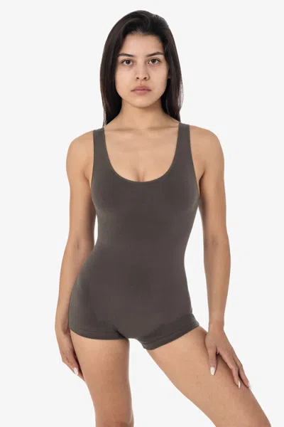 Los Angeles Apparel 83051gd-sh - Garment Dye Tank Short Biketard In Brown