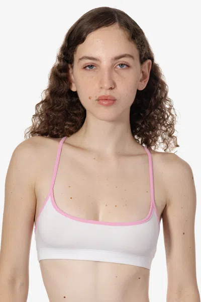 Los Angeles Apparel 83586 - Cotton Spandex Contrast Racerback Sports Bra In White/candy Pink