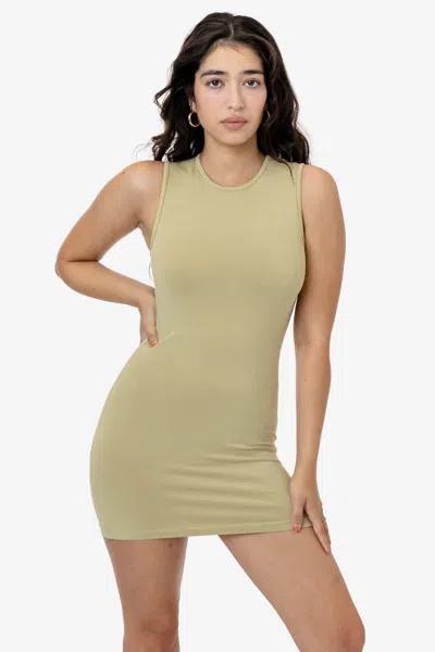 Los Angeles Apparel 83665gd - Garment Dye Sleeveless Crewneck Mini Dress In Green