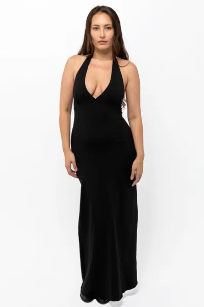 Los Angeles Apparel 8374 - Cotton Spandex Halter Maxi Dress In Black