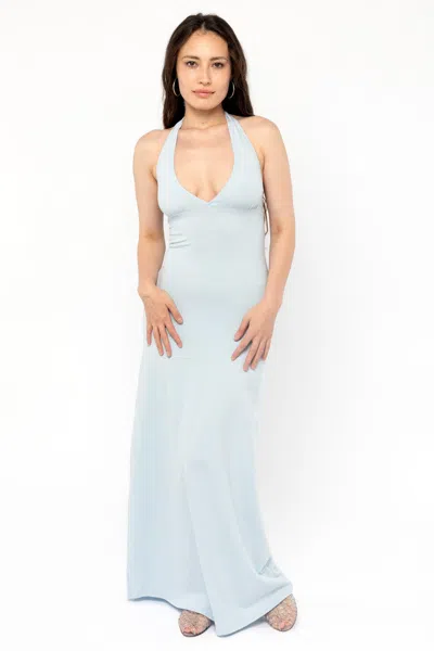 Los Angeles Apparel 8374 - Cotton Spandex Halter Maxi Dress In Blue