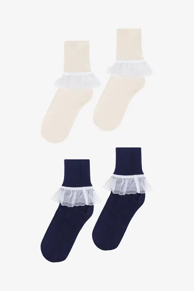Los Angeles Apparel Aklsock-l2 - 2-pack Girly Lace Ankle Sock In Blue