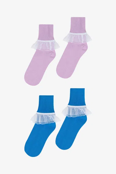 Los Angeles Apparel Aklsock-l2 - 2-pack Girly Lace Ankle Sock In Multi